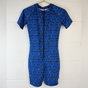 TomboyX Shark Print Zip-up 6” Unisuit, Small